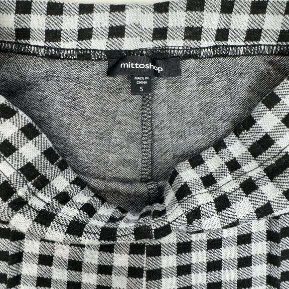 Mittoshop Womens Gingham Check Stretch Flare Pants High Waist Black White Small - Picture 5 of 6